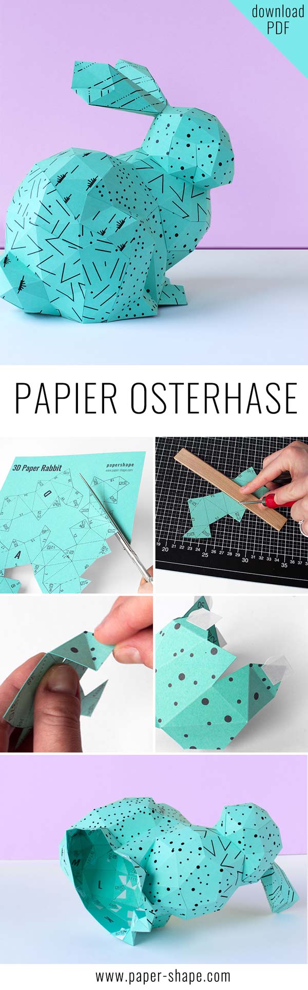 Osterhase basteln aus Papier (mit Vorlage und Bastelanleitung). Das 3D Häschen hat sogar Raum für kleine Ostergeschenke / PaperShape #osterhase #papercraft #osterdeko #diy