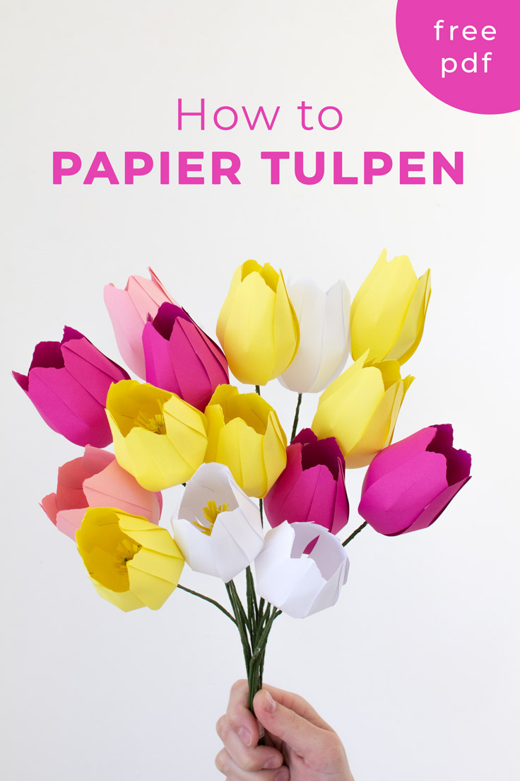 How to make easy paper flowers: follow these simple steps and template to make your own tulips #mothersday #valentinesday #papercraft #papercrafts #paperflowers