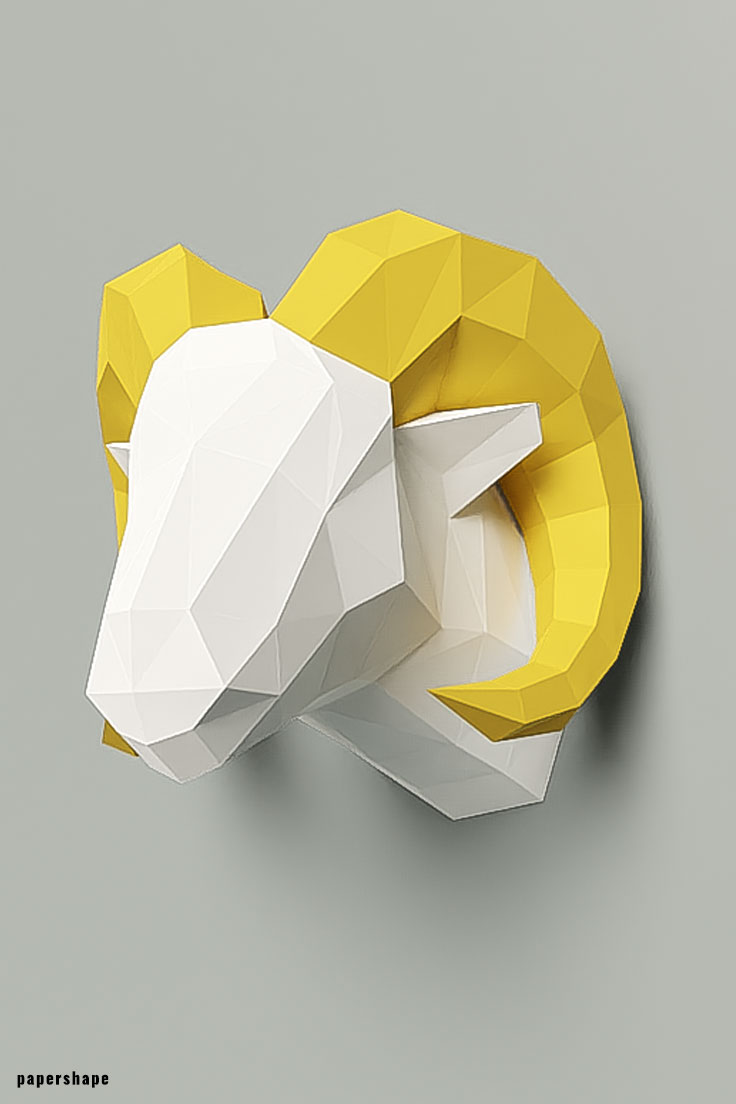 3D Widder Kopf aus Papier zum basteln - DIY Papierskulptur als Wanddeko #papershape