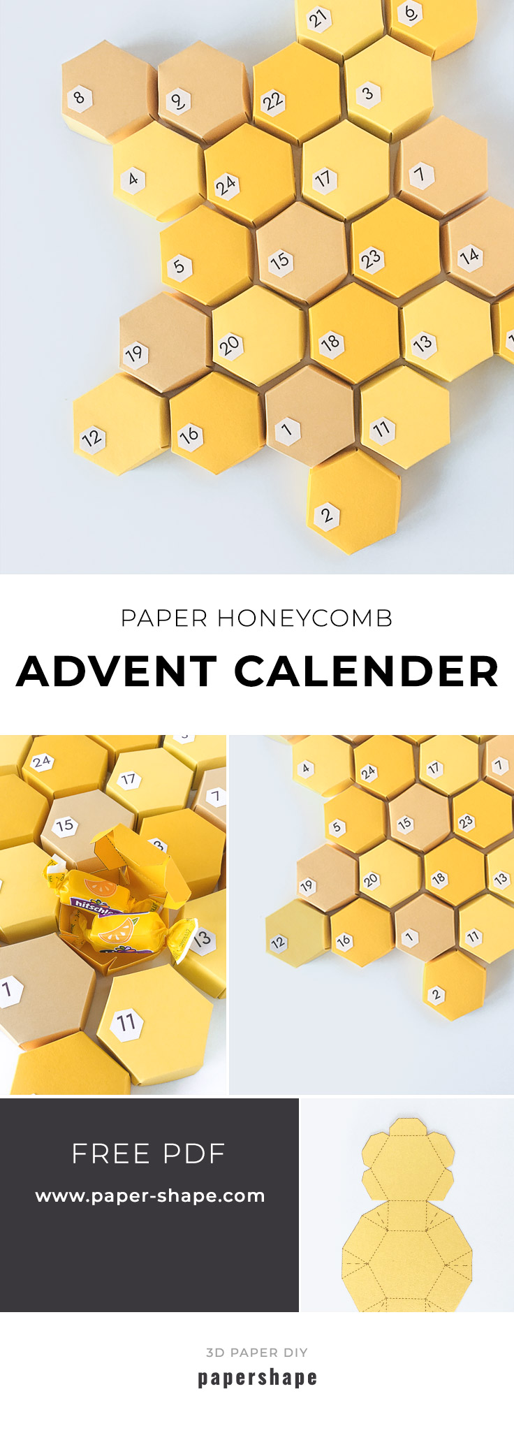 3d Advent calendar from paper with no glue (free templates