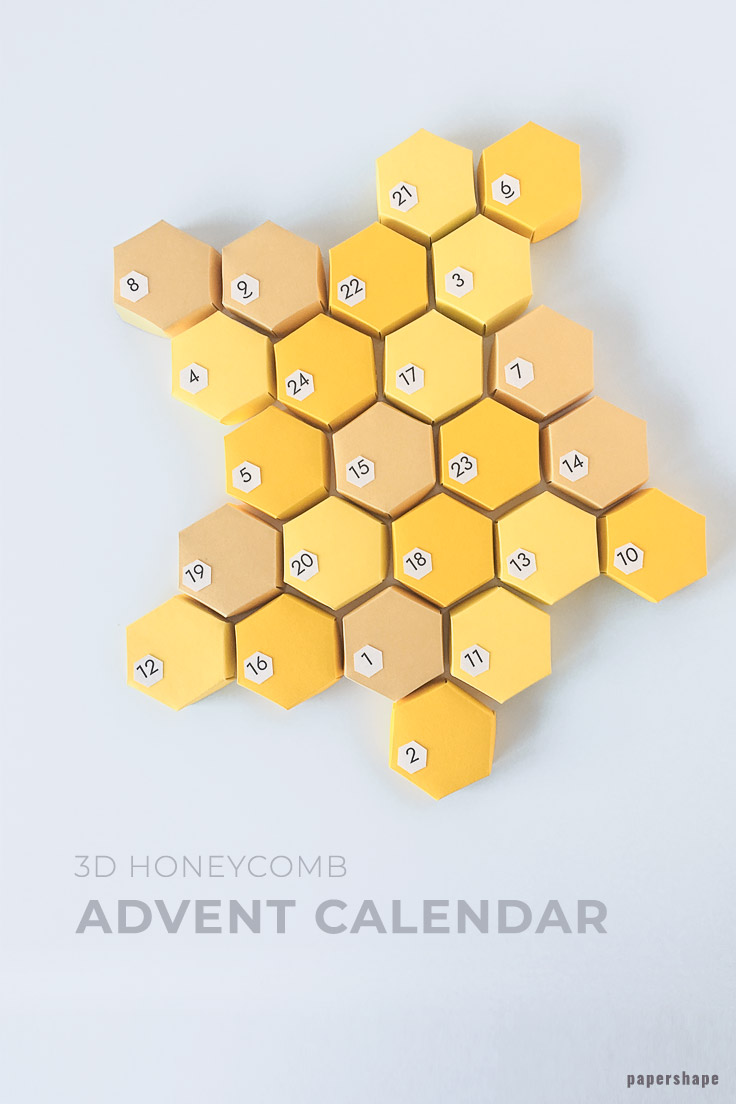 3d honeycomb Advent calendar from paper with no glue (free templates