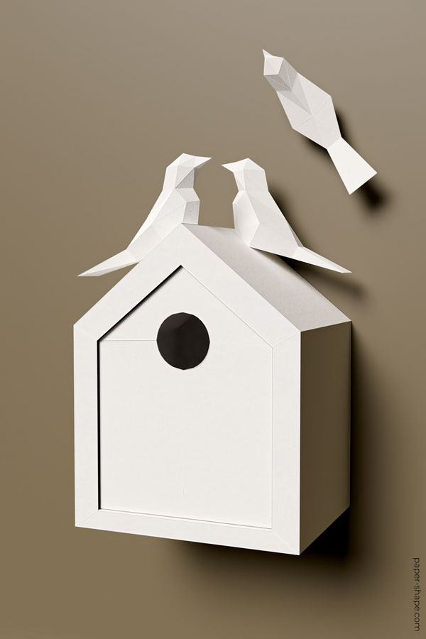 DIY Hochzeitsgeschenk: 3D Vogelhaus aus Papier mit Spardose und Vögeln #papercraft #diy #bastelnmitpapier  