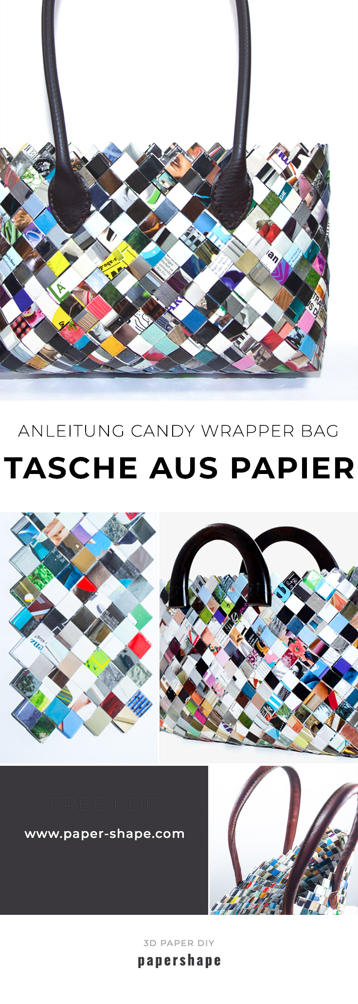 DIY Tasche aus Zeitschriften selber machen mit Anleitung. Candy Wrapper Bag  #paperhape