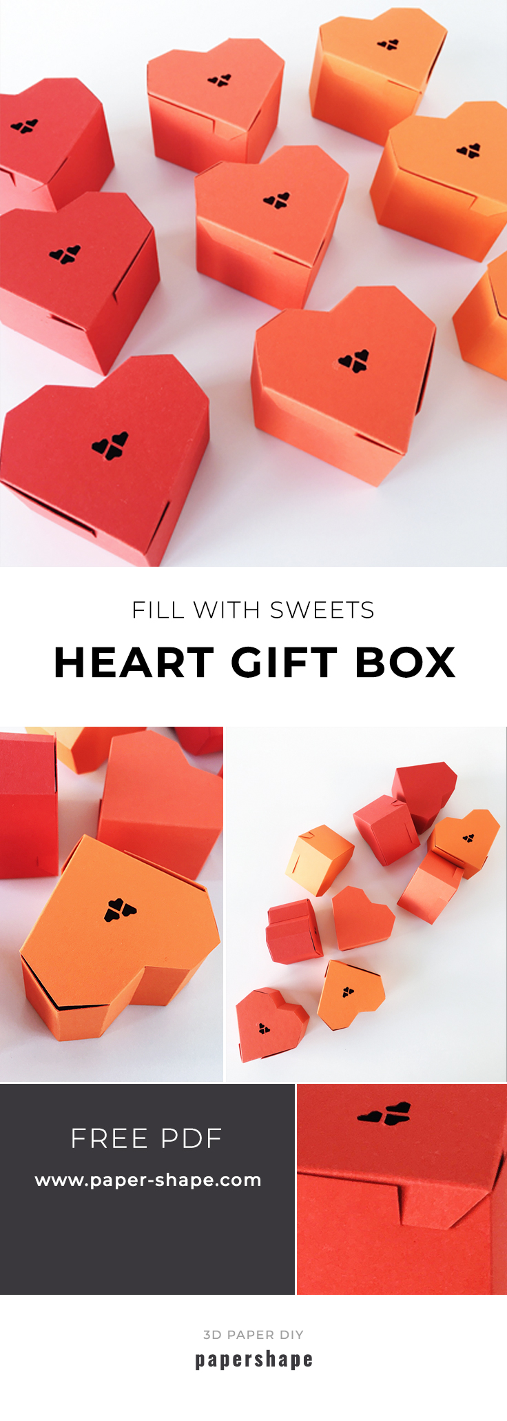 3d gemoetric heart gift box with template from #papershape Papershape
