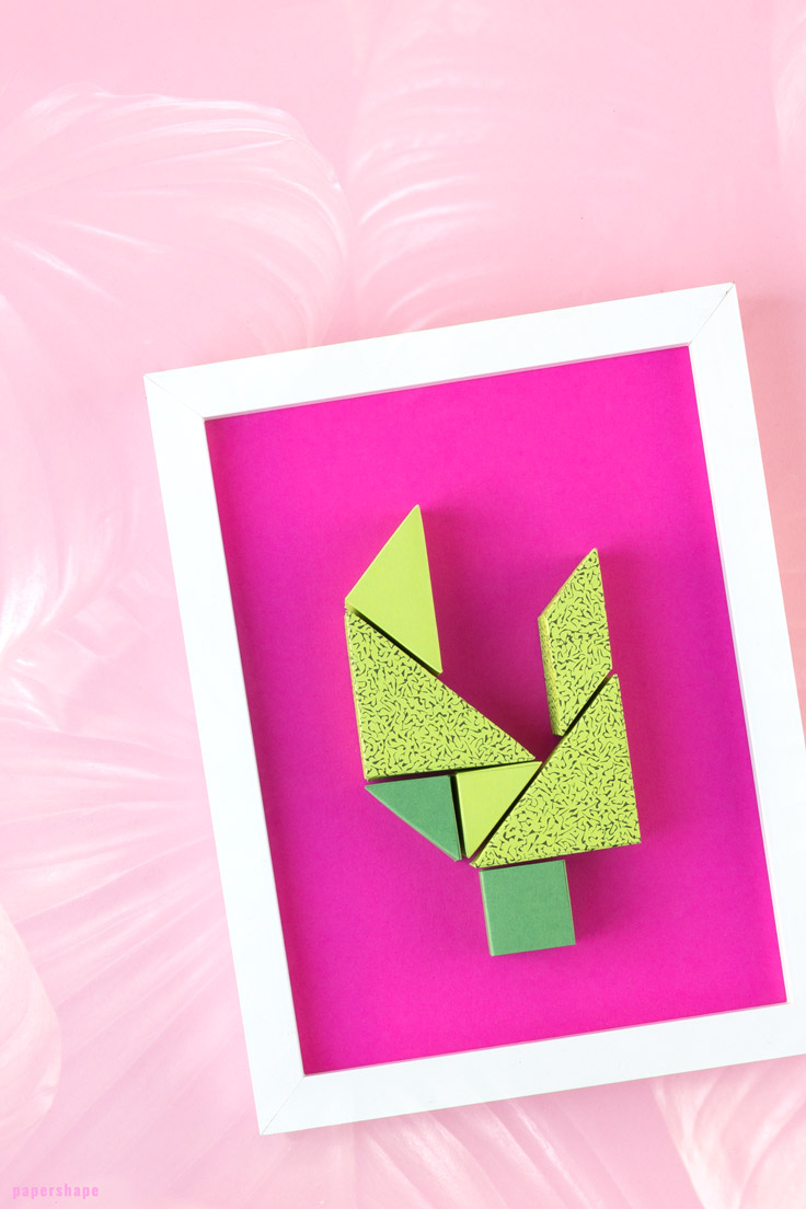 diy wall decor from paper: cute tangram cactus super easy and fun to make (free printable) / PaperShape #papershape #diy #walldecor