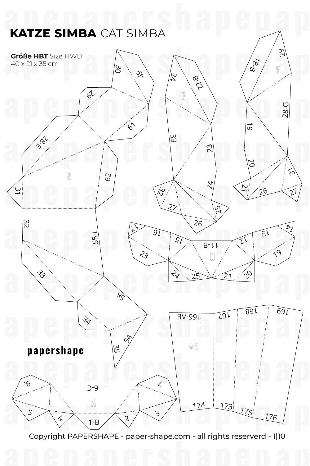 3D Papercraft Katze Bastelvorlage Vorschau PDF