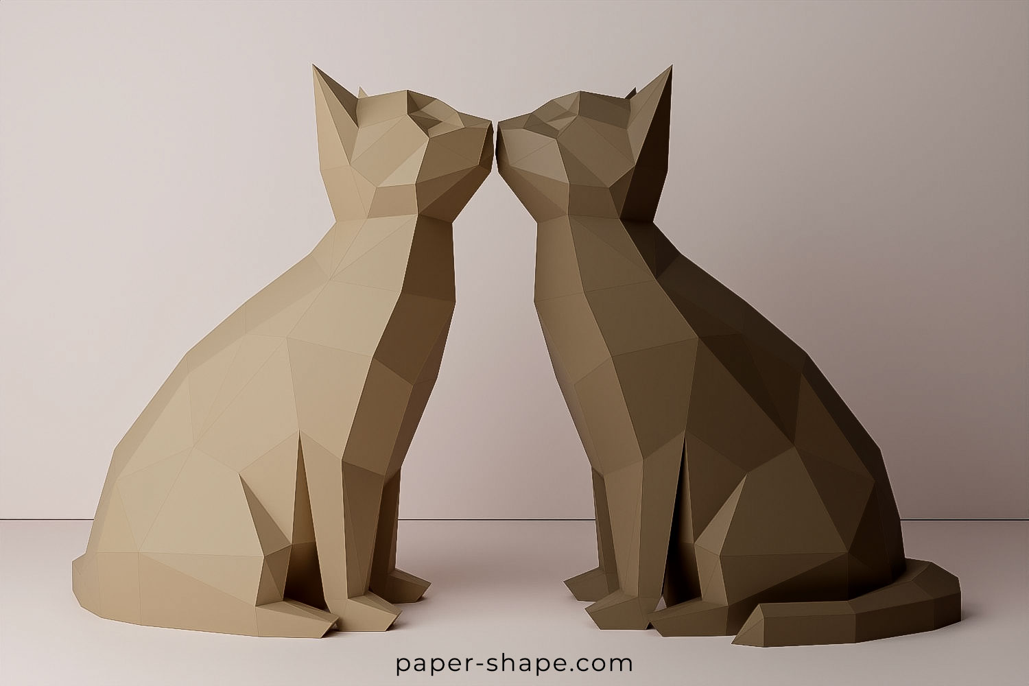 Küssende Papercraft Katzen in schoko- und rehbraun