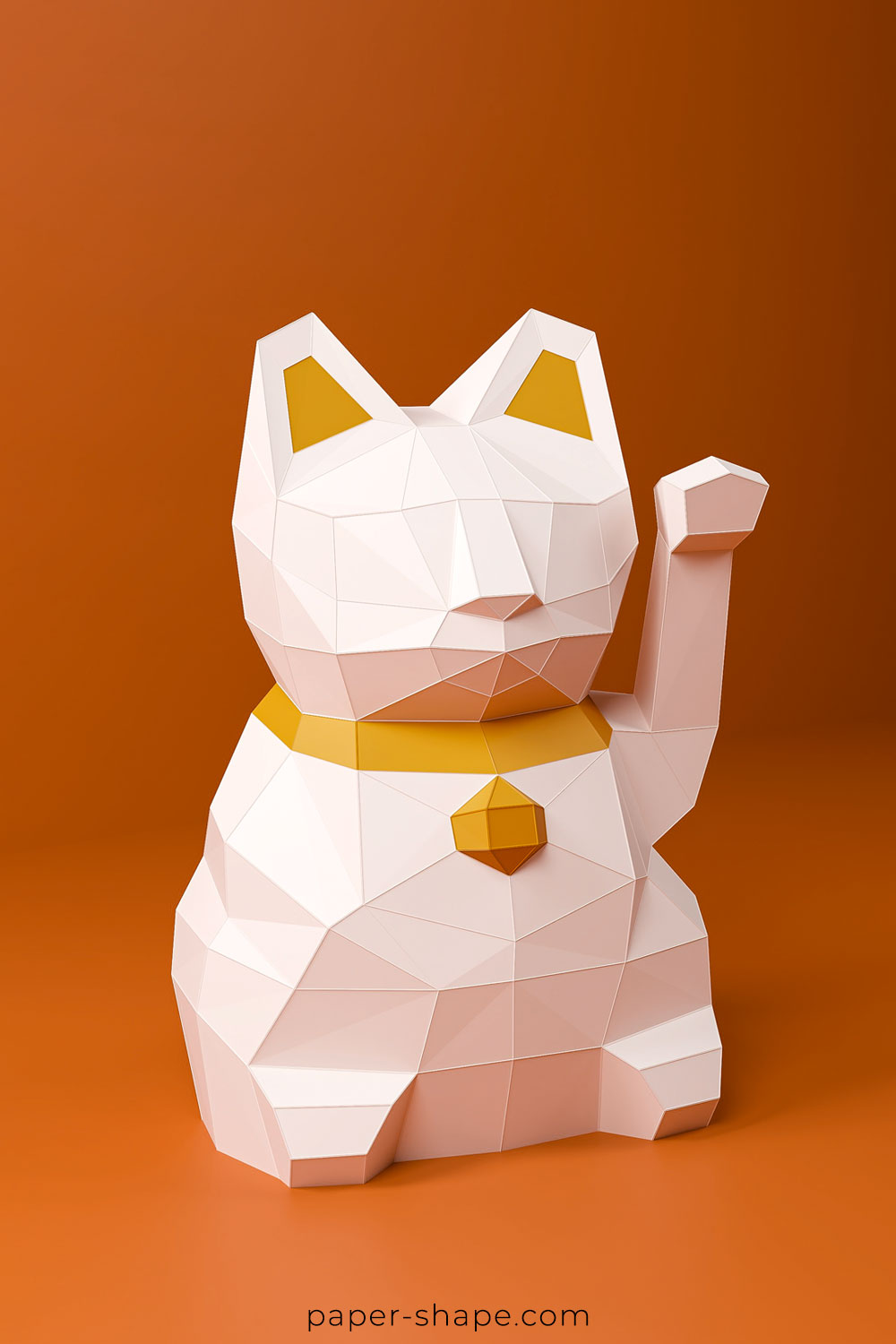 Winkekatze Maneki Neko aus Papier in orange und perlweiß