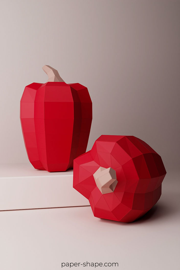 Two big low poly sweet bell peppers from paper in 3D