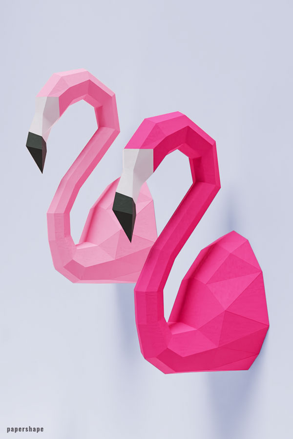 3D Flamingo aus Papier zum Falten. DIY Papierskulptur als coole Wanddeko #papershape