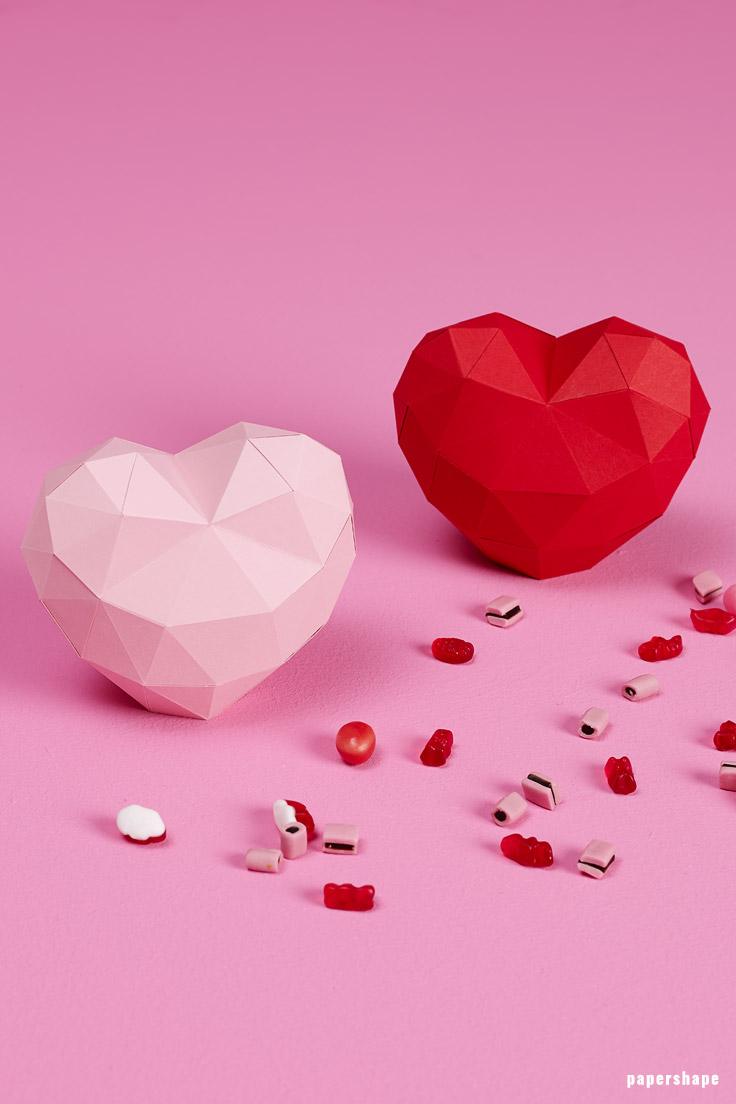 DIY 3d heart from paper - paper craft with template