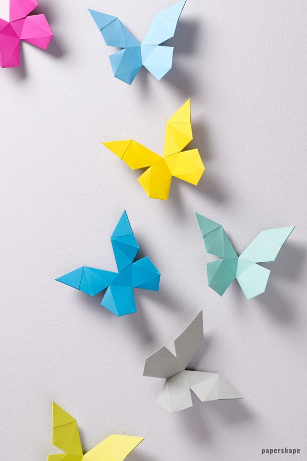 3D Schmetterlinge aus Papier zum selber basteln - DIY Papiertiere für die Wanddeko #papershape