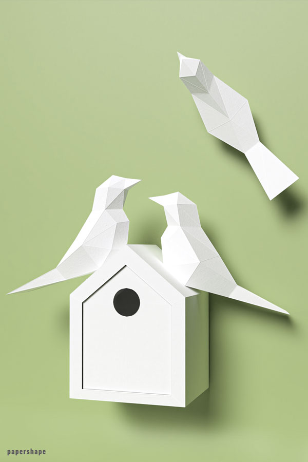 Papercraft bird house from paper for wall decor #diypapercraft #origami #3dpapermodel #origami